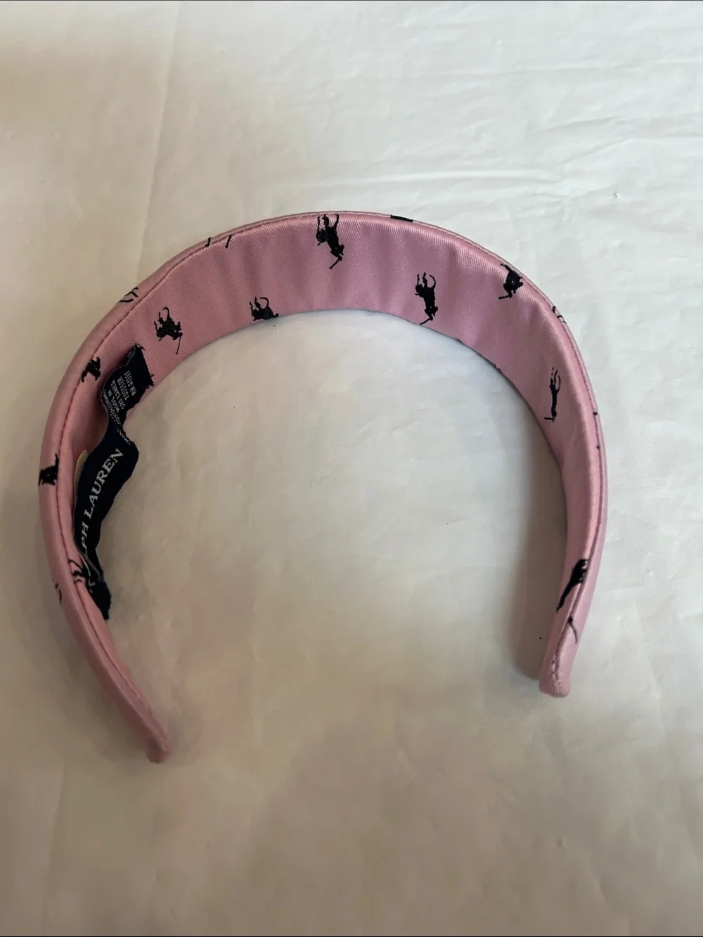 Ralph Lauren Pale Pink Satin Headband with Black Pony Print